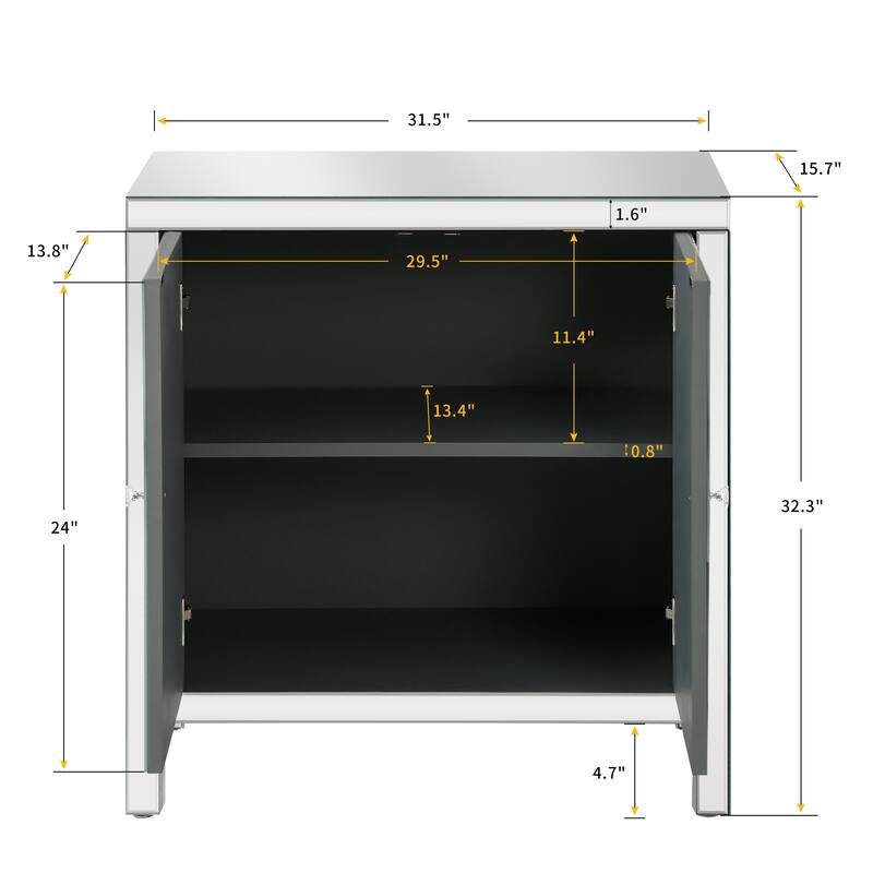 Storage Cabinet with Mirror Trim and M Shape Design