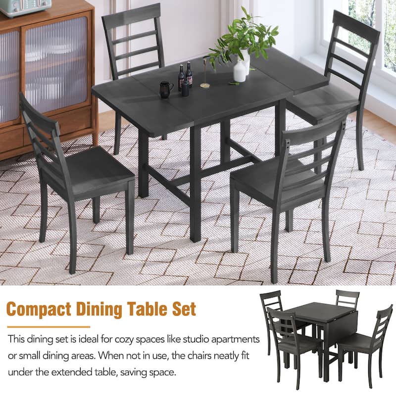 5Piece Wood Square Drop Leaf Dining Table Set Extendable Kitchen