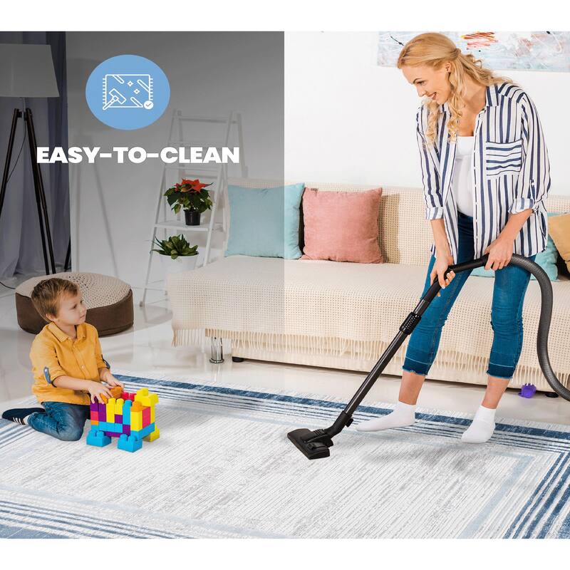 MARFI Collection Blue / Ivory / Bordered Non-Shedding Area Rug