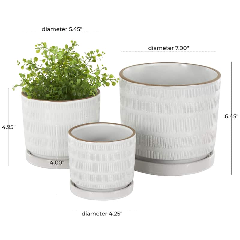 Ceramic Geometric Polka Dot and Linear Patterned Indoor Outdoor Planter - Set of 3 White - Roche River Decor