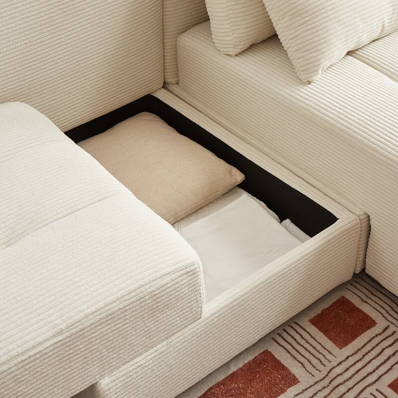 111" Convertible Corduroy 3-in-1 Sofa Bed and Sectional Sofa with Storage, 4 Pillows