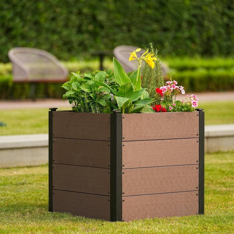 25x25x23Inch Elevated Garden Bed with Deep Root Box - Wood Look Planter for Patio Vegetables and Herbs Without Bottom