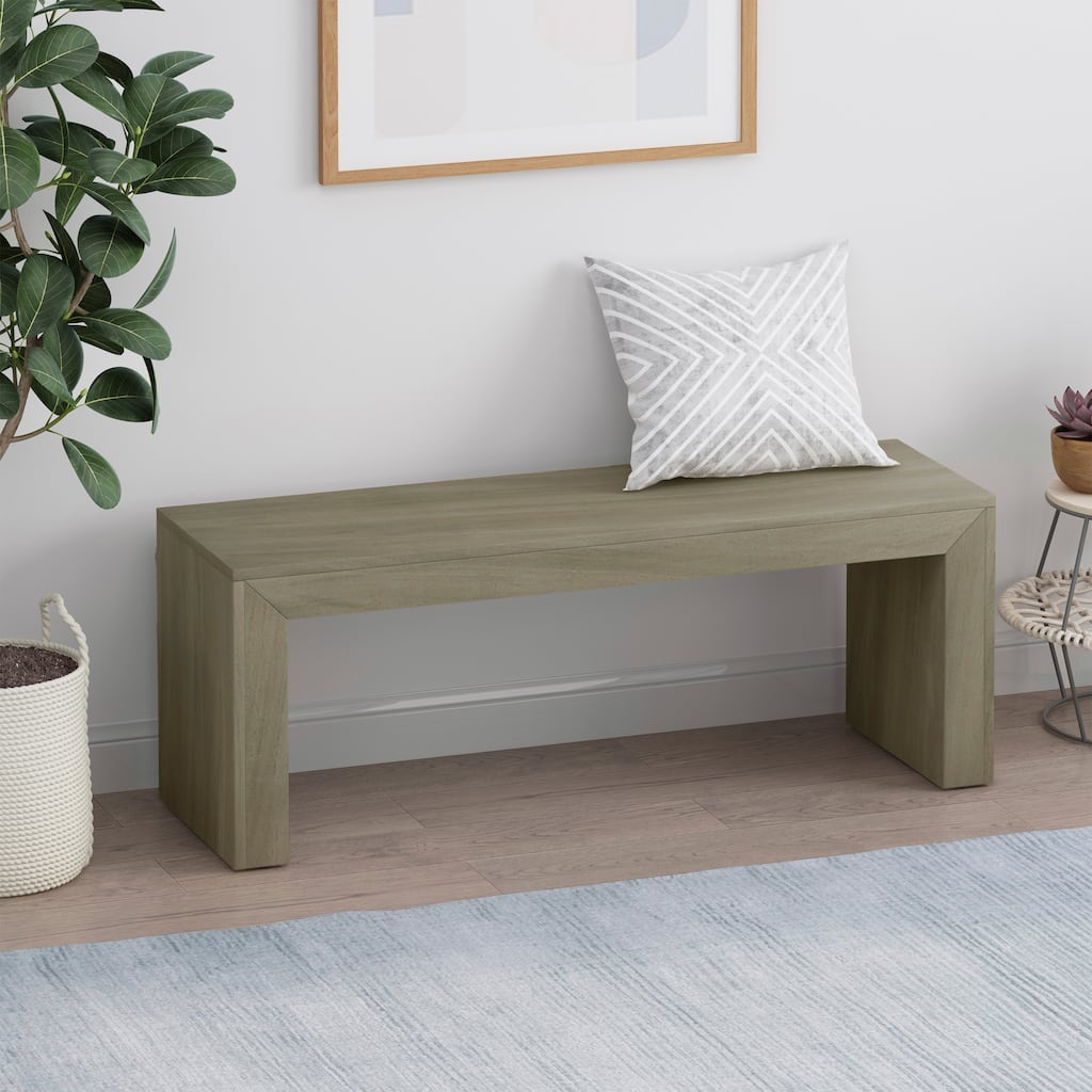 Roomfitters Farmhouse Acacia Wood Dining Bench with Slat Top and Hand Crafted Finish, Light Grey Oak Wood