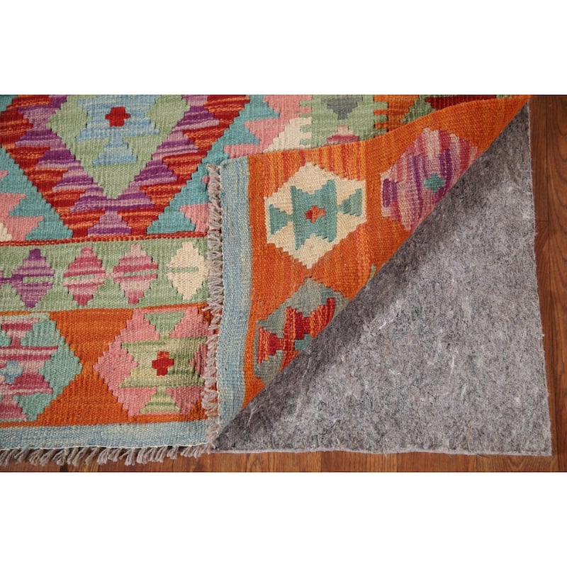 Geometric Kilim Area Rug Reversible Flatweave Wool Carpet - 3'4"x 4'10"