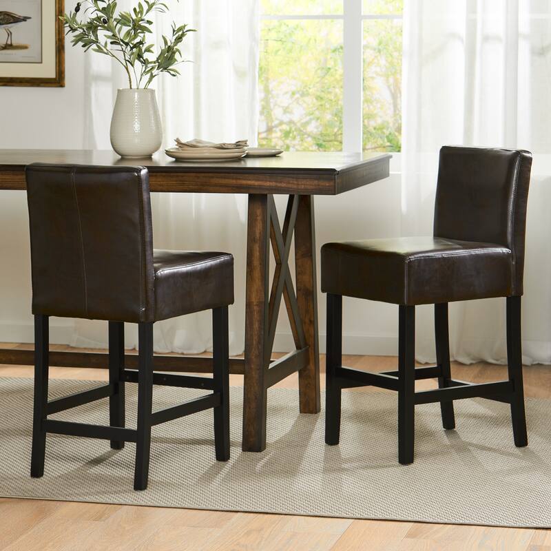 Leather Bar Chair Set of 2, Cafe Counter Stool with Back Upholstered Dining Chair, Solid Wood Legs, Kitchen Bar Furniture