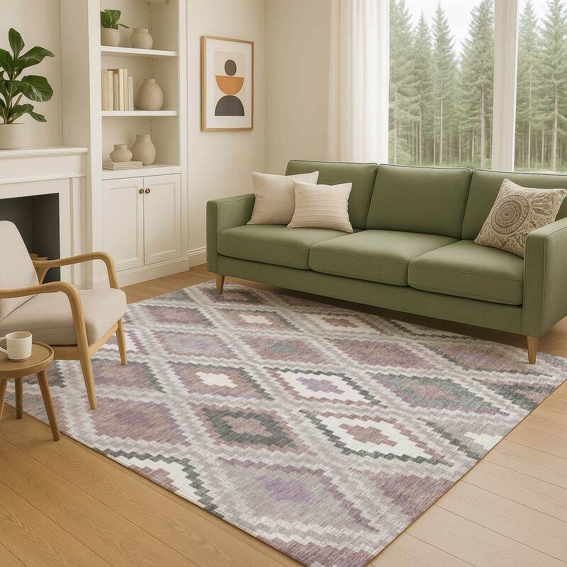 Machine Washable Indoor/ Outdoor Global Geo Chantille Rug