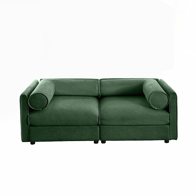Cylindrical Backrest and Armrests Chenille Sofa with Storage Seat