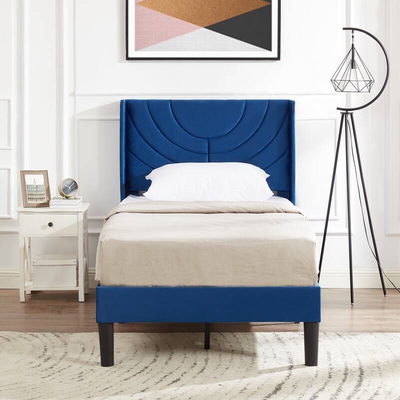 Kids Bed Frame, Height Adjustable Upholstered Bed, Twin Size Bed Set of 2