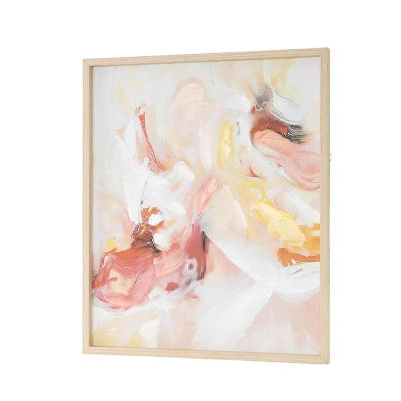 Canvas Abstract Framed Wall Art with Light Brown Frame - Pink - Roche River Decor