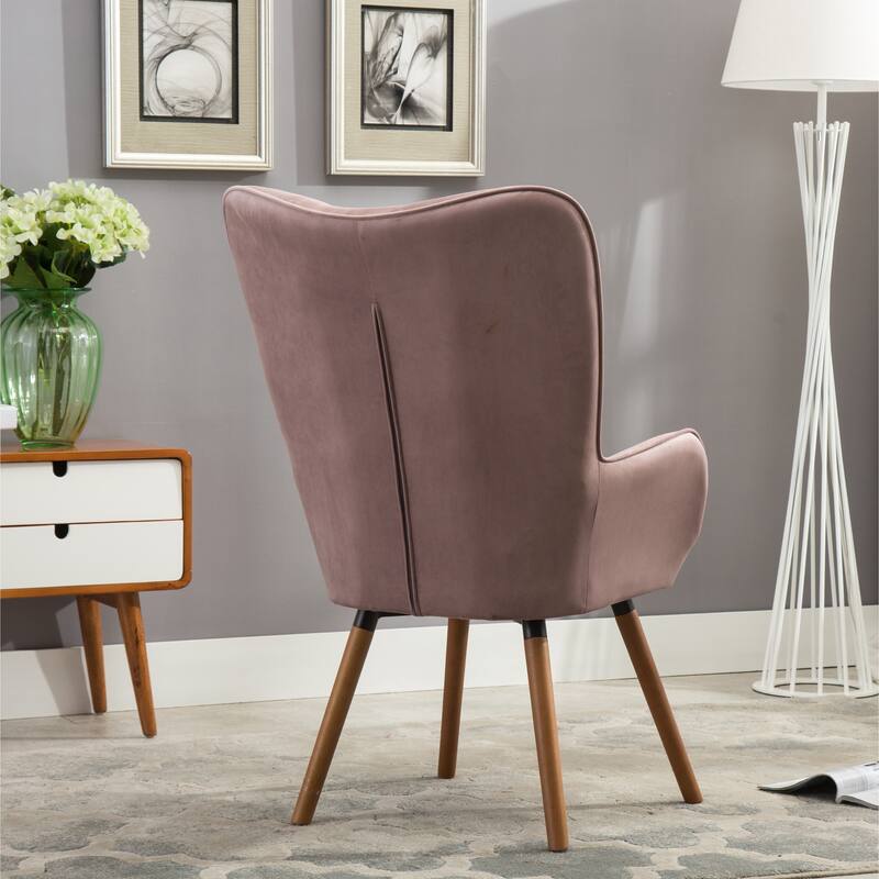 Mauve Modern 30" Polyester Button Tufted Accent Chair with Solid Wood Frame for Living Room