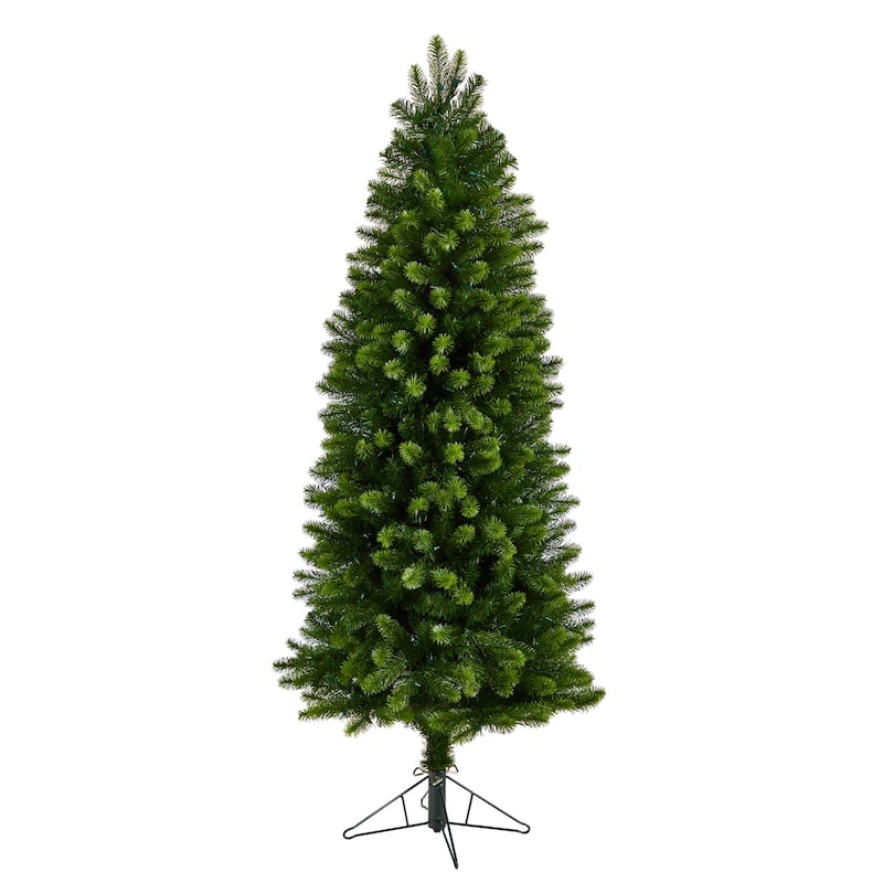 6ft. Slim Spruce Artificial Christmas Tree with 300 Warm White Multifunction LED Lights & 724 Branches - Holiday X-Mas Glow