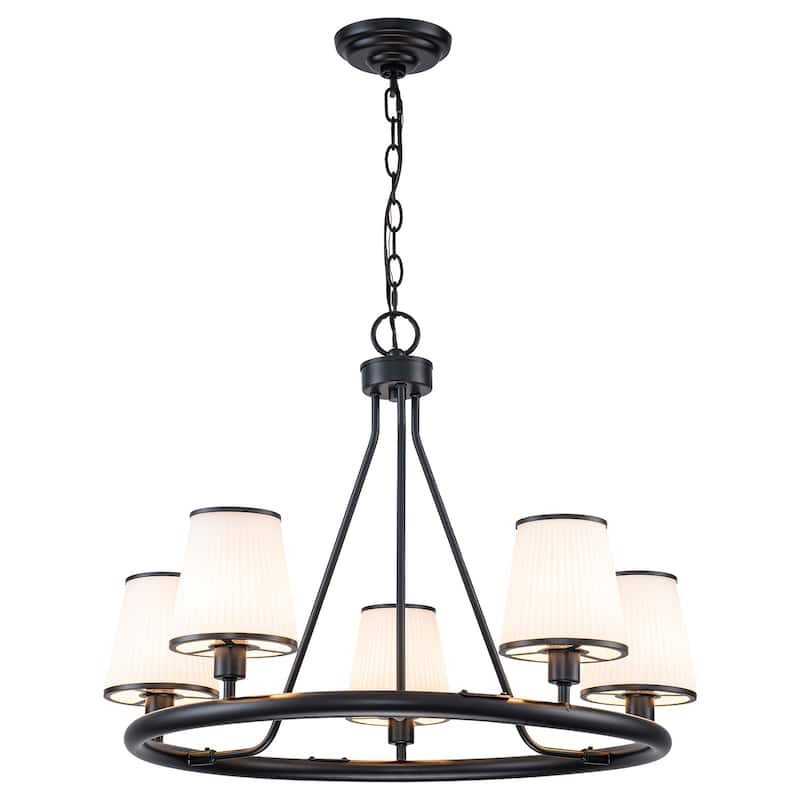 5-Light Ribbed Fabric Shade Black Circular Chandelier Traditional - Dia.26.77-in