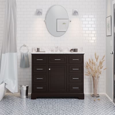 KitchenBathCollection Aria 42" Bathroom Vanity with Carrara Marble Top