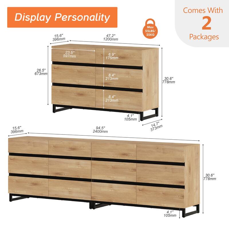 WAMPAT Modern Buffet Sideboards, Sideboard Buffet Cabinet with 6 Drawers , Coffee Bar Storage Cabinet for Kitchen