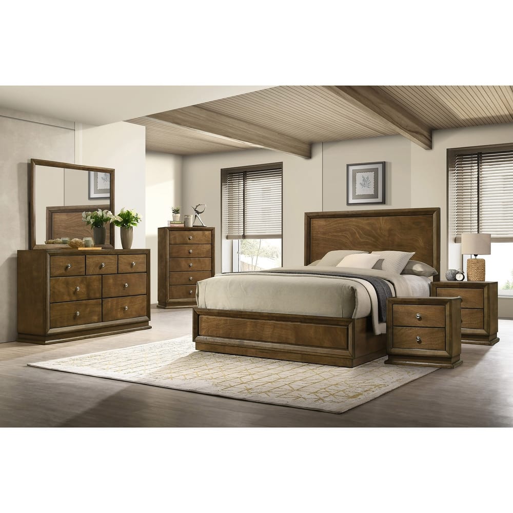 Furniture of America Igala 6-Piece Walnut Wood Panel Bedroom Set
