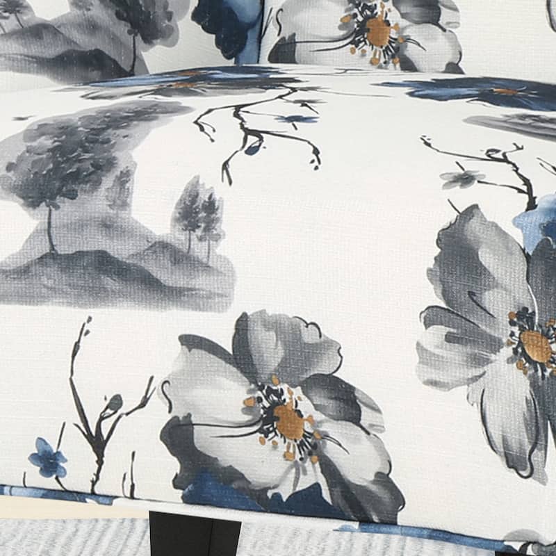 Roomfitters Toddman Contemporary Wingback High-Back Club Chair with Turned Birch Wood Legs, Beige and Blue