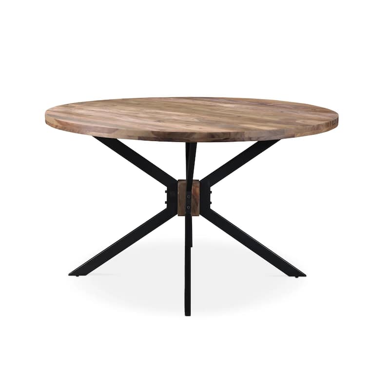 Solid Wood Round Dining Table with Cross Metal Legs - 51"
