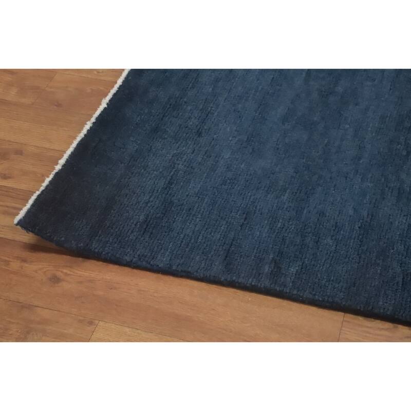 Vegetable Dye Navy Blue Gabbeh Turkish Large Rug Handmade Wool Carpet - 13' 11'' X 10' 1''