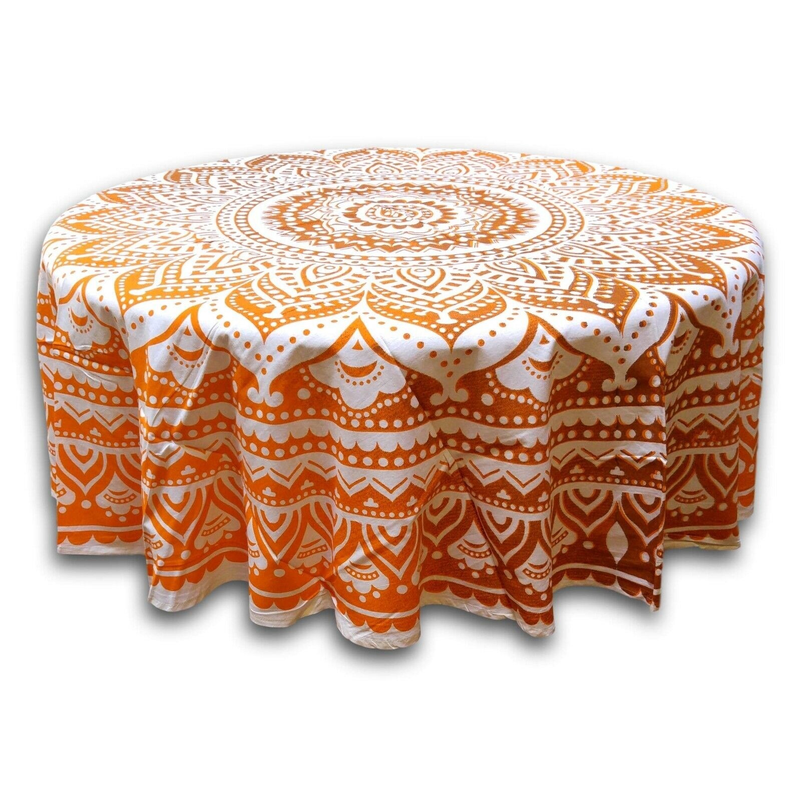 Handmade Cotton Tie Dye Floral Tablecloth Round 69 Inches Orange Brown White Overstock 13404994