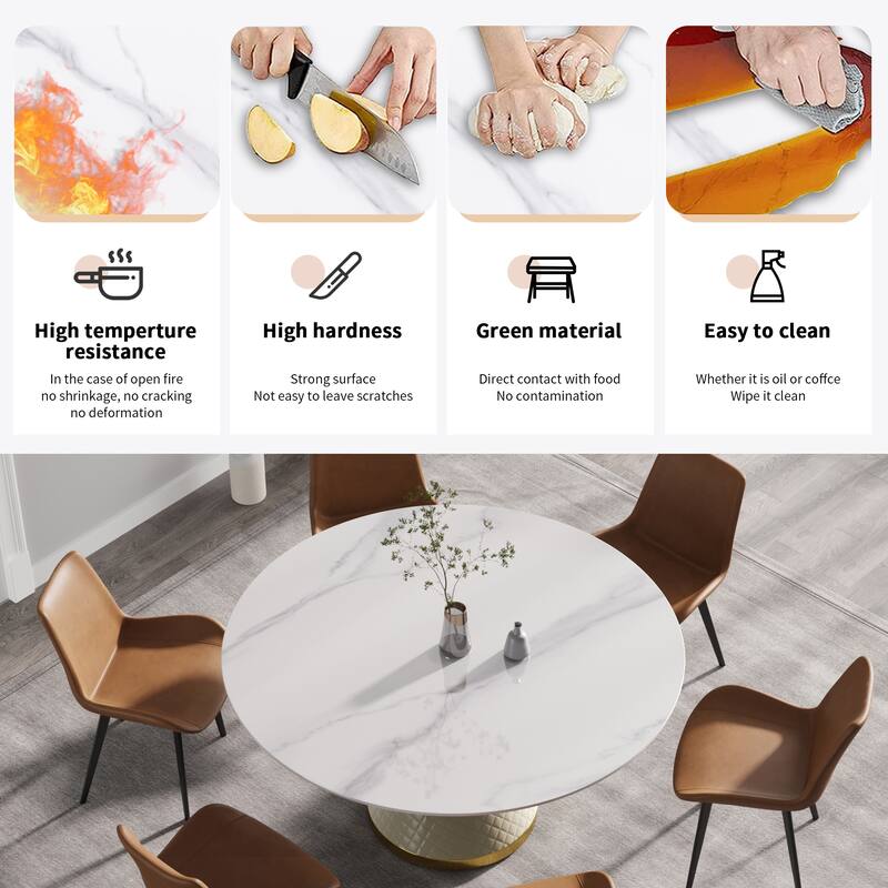 59.05"Modern artificial stone round carbon steel base dining table-can accommodate 6 people