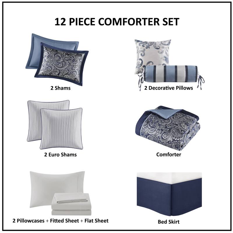 Madison Park Whitman 12 Piece Comforter Set with Cotton Bed Sheets
