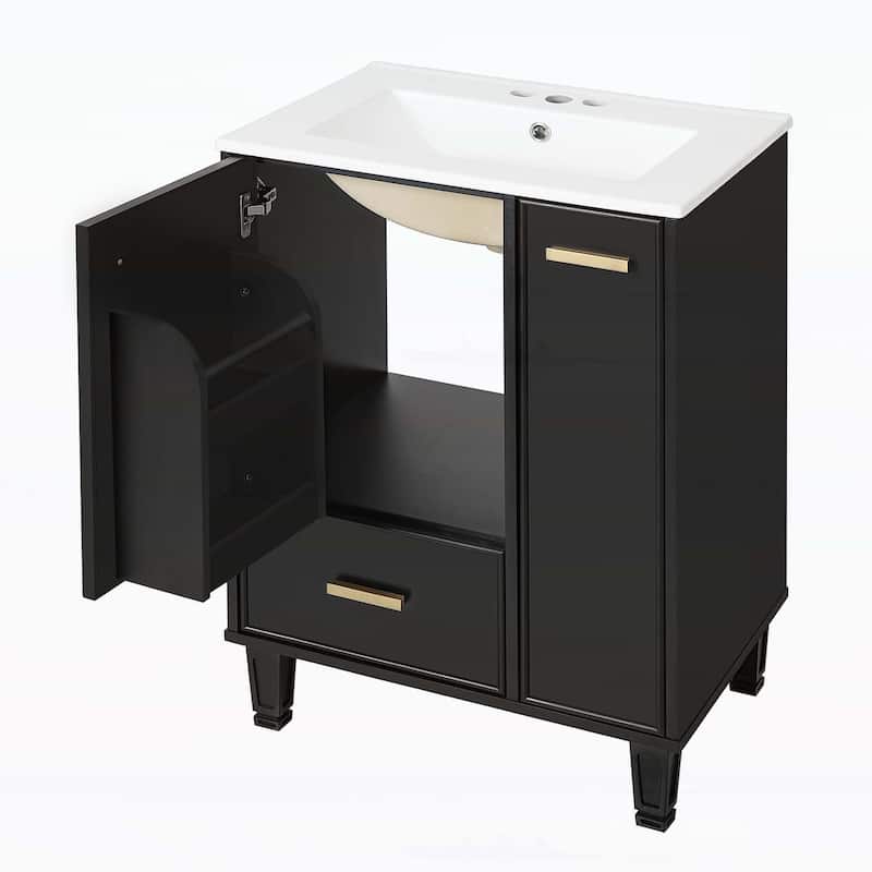 Freestanding Vanity Set with Door Shelf,Deep Drawer,2-Tier Pull-Out Basket