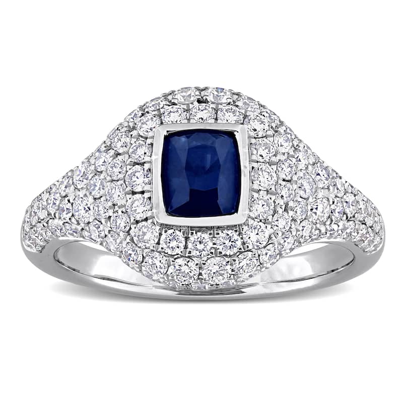 Miadora 1ct TGW Cushion-Cut Blue Sapphire 1 2/5ct TDW Diamond Ring in 14k White Gold