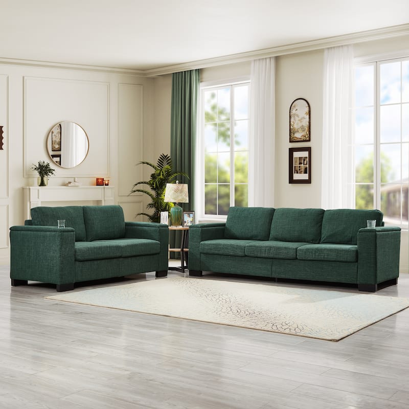 Set of 2 Loveseat Sofa & 3 Seater Couch with Storage and Cup Holders