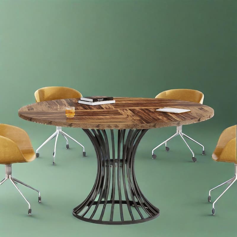 Wood and Metal Round Dining Table for 4 to 6 People - 46.85” x 46.85” x 29.92”