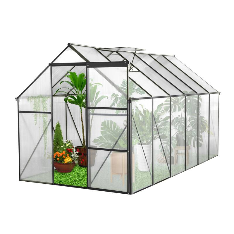 6x12 FT Polycarbonate Greenhouse Raised Base and Anchor Aluminum Heavy Duty Walk-in Greenhouses