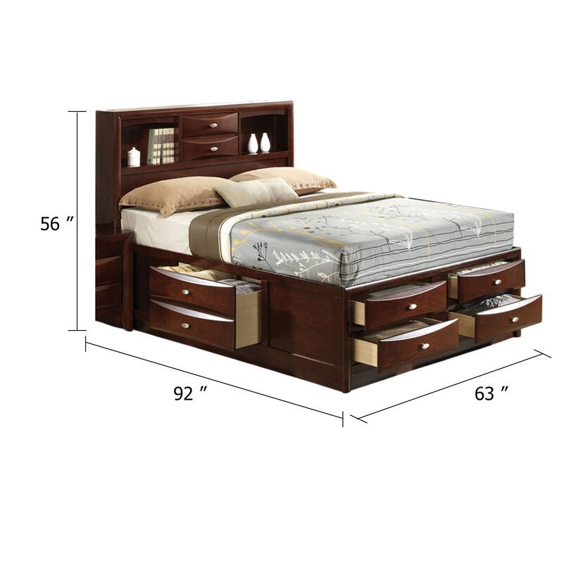 Simo Queen Bed, Bookcase Headboard, Footboard and Rail Drawers, Brown