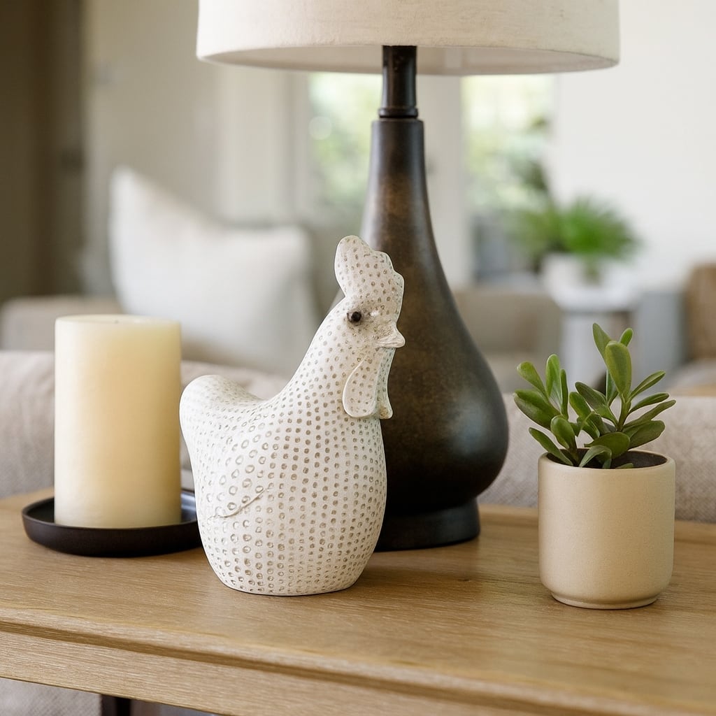 Resin Spotted Chicken Decorative Sculpture - White, 5" - 5.0"