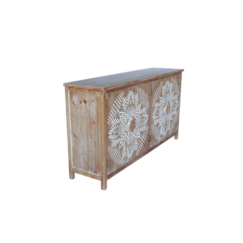 60"Wood Accent Cabinet with 4 Doors, Brown and antique white Modern Pantry Cabinet, Wood Buffet Cabinet