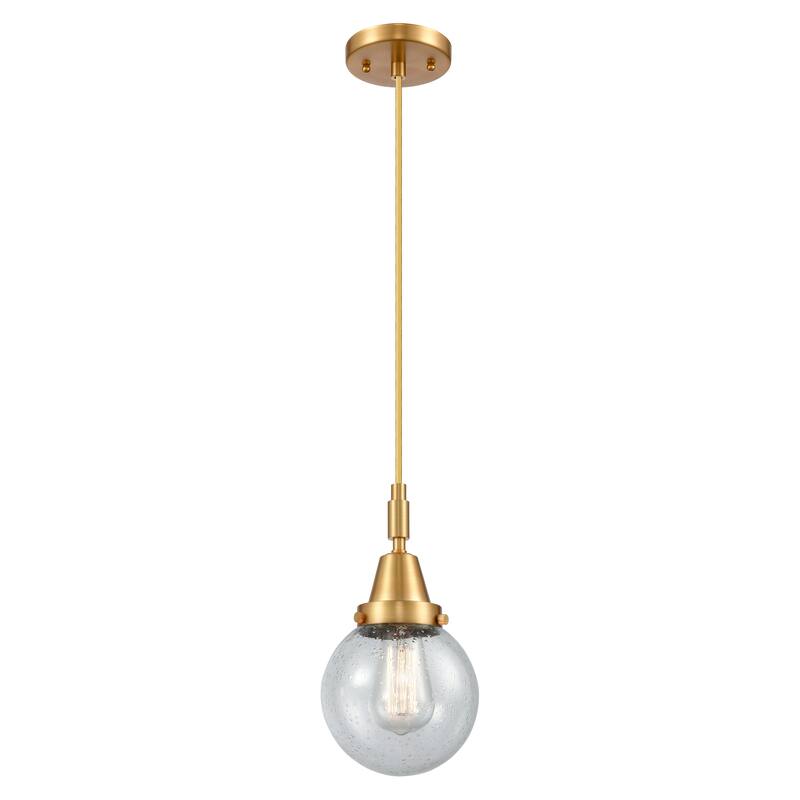 Innovations Lighting Downtown Urban - Caden Beacon - 1 Light 6" Cord Hung Mini Pendant - Satin Gold/Seedy Shade