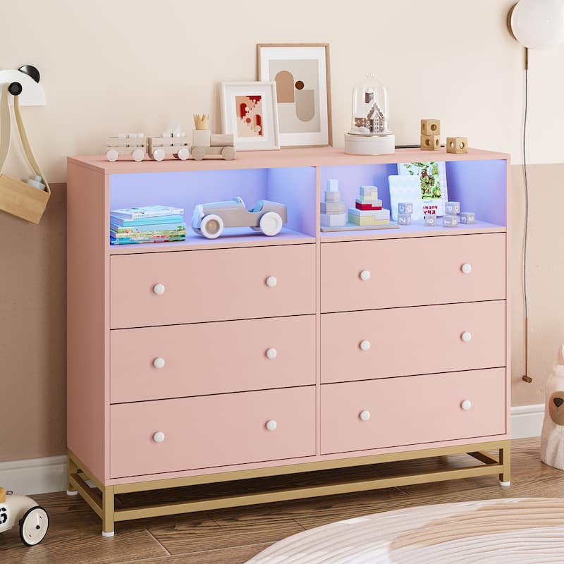 6 Drawer Dresser with LED Lights Modern Large Capacity Storage Cabinet
