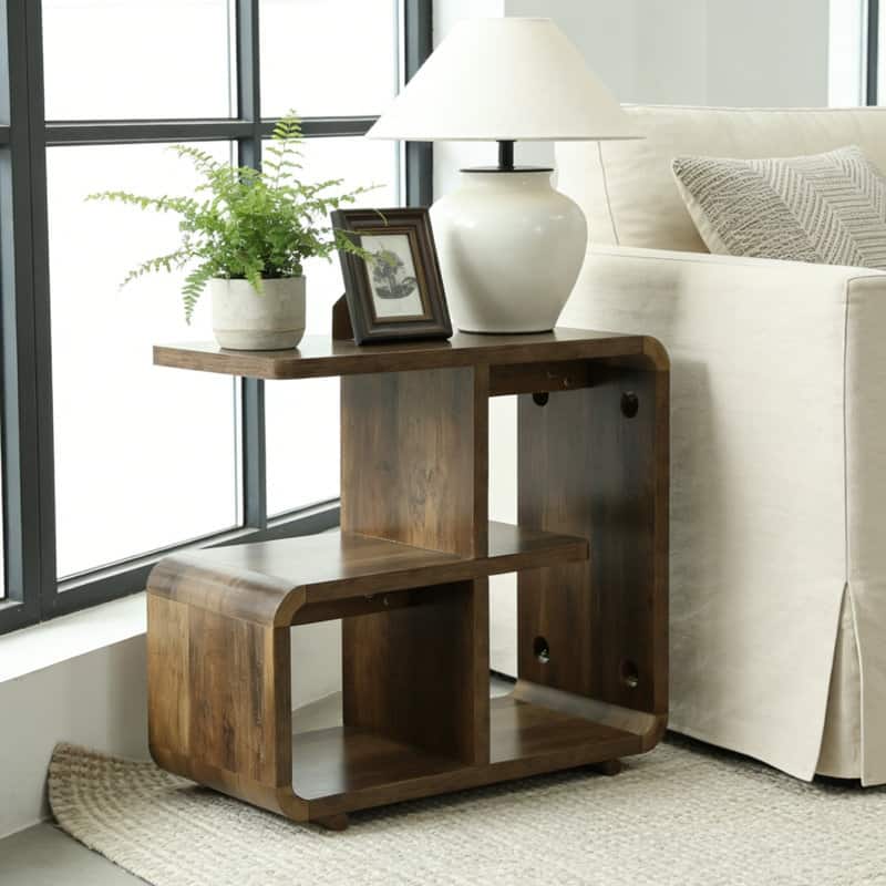 25.59'' Wooden End Table, Side Table, Nightstand With Open Shelves - 1PC