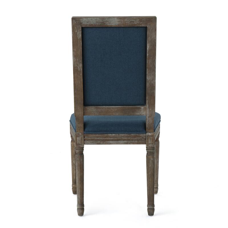 Traditional Style Dining Chairs with Weathered Wood Finish and Fabric Upholstered Seat, for Dining Rooms, Set of 2