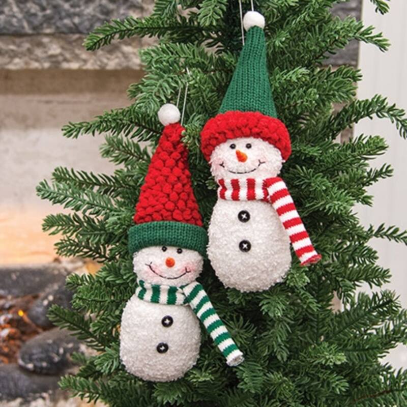 12/Set Plush Snowmen with Red and Green Hats in Wooden Crate - 2.75" x 1.50" x 10.25"