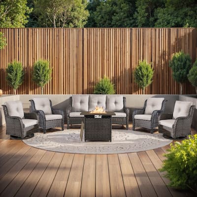 Gymojoy 6-Piece Wicker Patio Furniture Set with Rattan Chairs, Fire Pit & Sofa