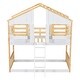preview thumbnail 10 of 43, House-shaped Bed Frame Twin Over Twin Bunk Bed with Roof, Door, Windows, Guardrails and Ladder, No Slats on Lower Bed