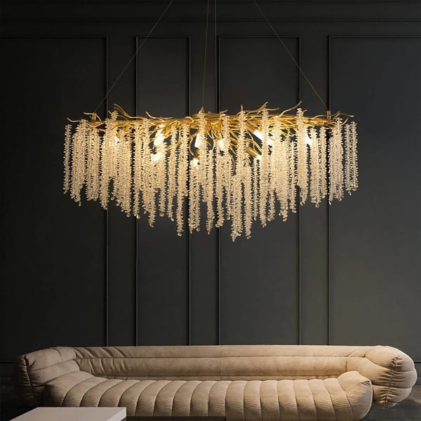 slide 2 of 18, 40 in. Gold Modern Crystal Chandelier Tree Branches Rectangular Chandelier Kitchen Island Pendent Light for Dining Room Brass Chandelier