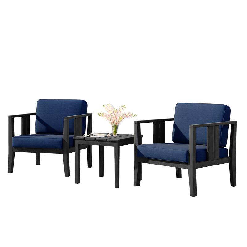 Teak Wood Upholstery Water-resistant Outdoor Armchair and Side Table Set (Set of 3)