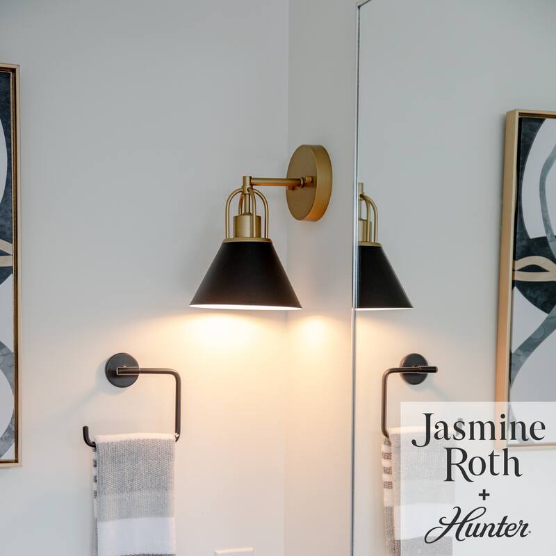 Hunter Carrington Isle Black and Luxe Gold Wall Sconce Light Fixture - Bathroom Bedroom Hallway Casual Transitional Designer