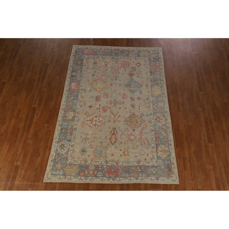 Hand Knotted Oriental 100% Wool Carpet Transitional All-Over Beige & Ivories Oushak Area Rug - 8' 11'' X 6' 0''