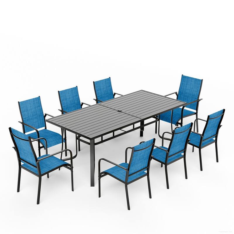 Patio Dining Set w Textilene / Swivel Rocking Chairs, Outdoor Table & Chairs w Adjustable Umbrella Hole, 5/7/9-Piece Garden Set