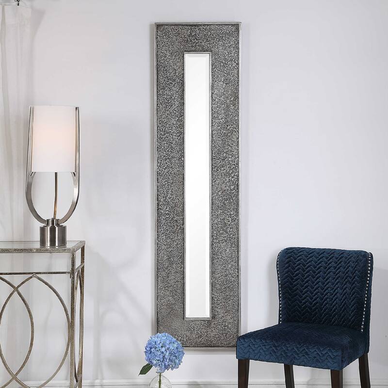 Textured Rectangular Wall Mirror - 73" - Metallic Silver and Black