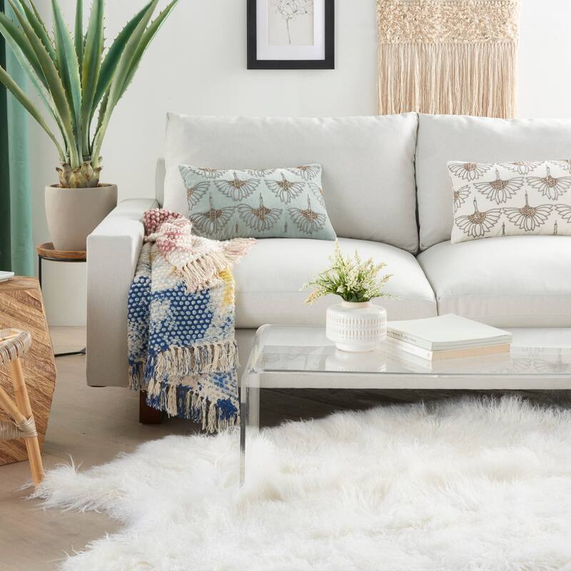 Mina Victory Beaded Flowers Throw Pillow