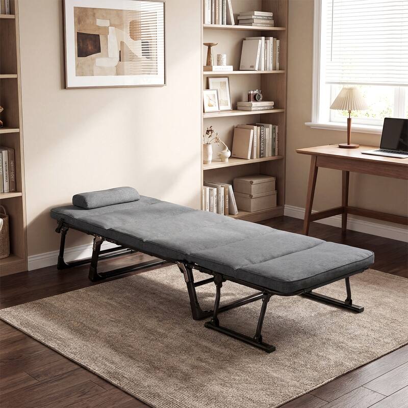 Gymax 3-in-1 Folding Camping Cot w/Mattress&6-Level Backrest Armrests