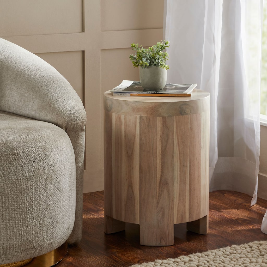Renwil Kernel Acacia Wood Side Table, White