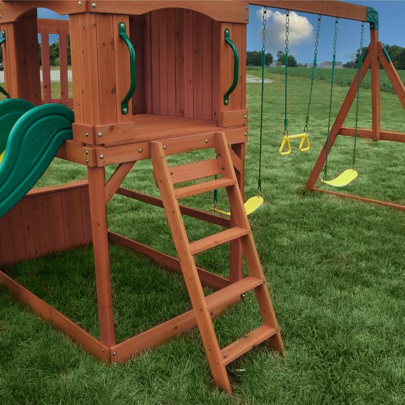 Backyard Discovery Atlantis Cedar Wood Swing Set, Slide, Clubhouse - 18'1" x 7'9"